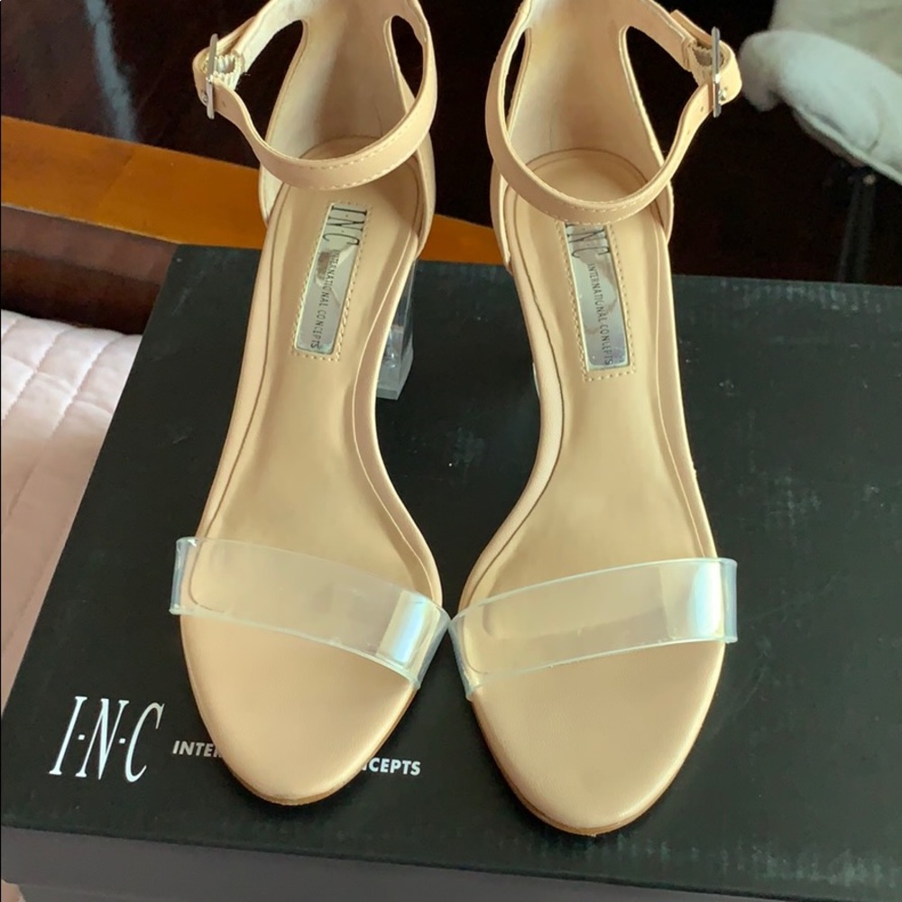 Clear and nude block heels